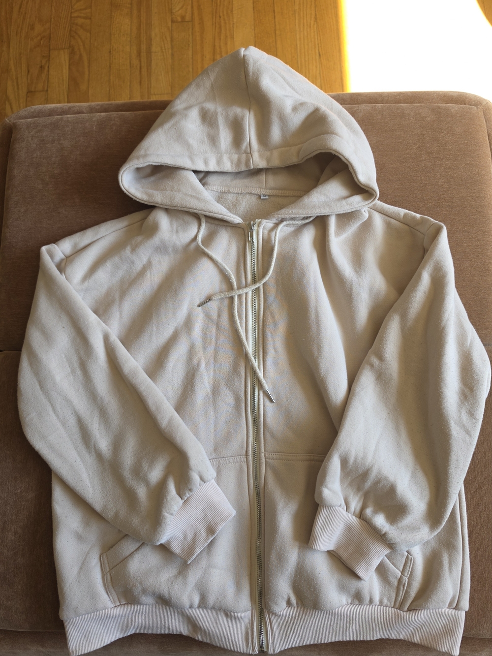 Athmile Oversized Front Zip Hoodie Tan Cream Sz M